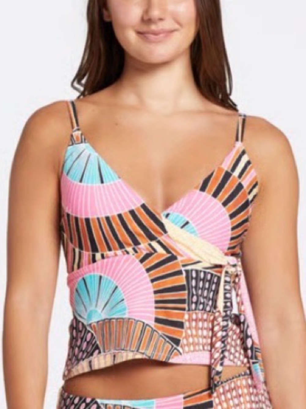 Calia by Carrie Underwood Tie Front Tankini Top – size large